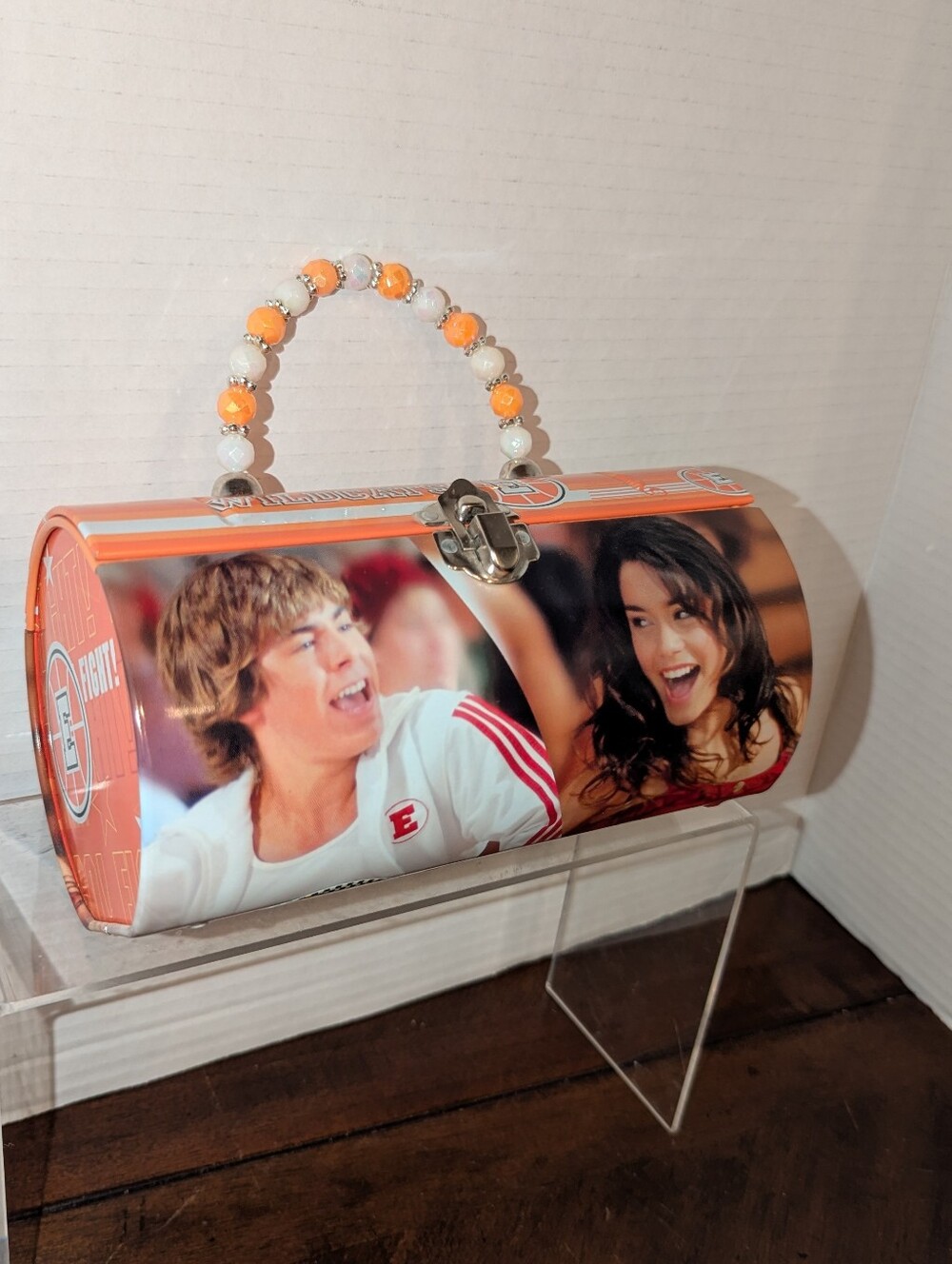 High School Musical Tin Box Orange Purse Roll 2005 Disney Channel Zac Efron